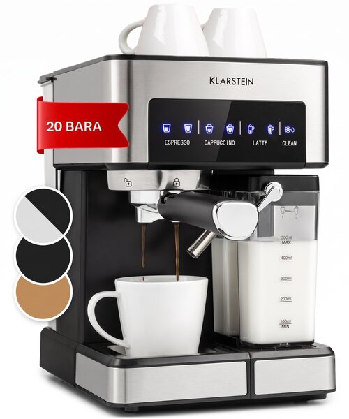 Klarstein Arabica Comfort, aparat za kavu s portafilterom, 1350W, 20 bara, 1,8 l, upravljačka površina osjetljiva na dodir