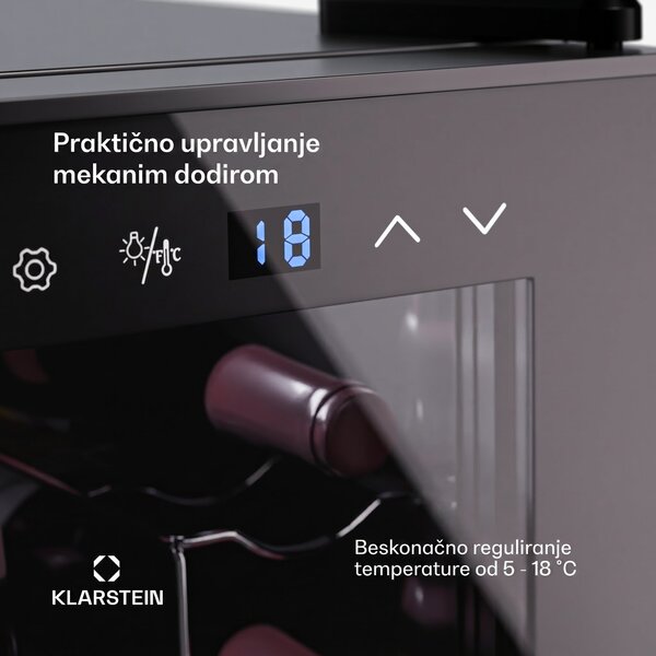 Klarstein Shiraz 8 Uno, vertikalni hladnjak za vino, 8 boca, 8 - 18 °C, kontrola na dodir