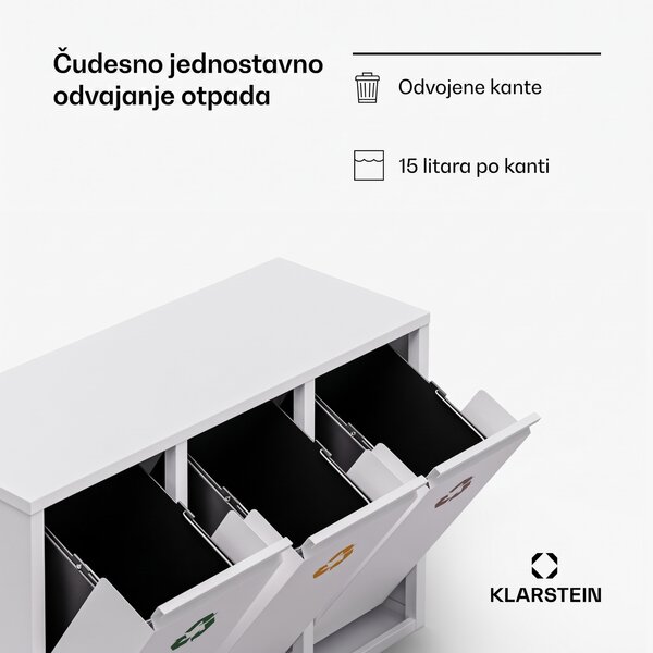 Klarstein Ordnungshüter 3 kante za smeće 45 litara 3 kante za recikliranje zidna montaža