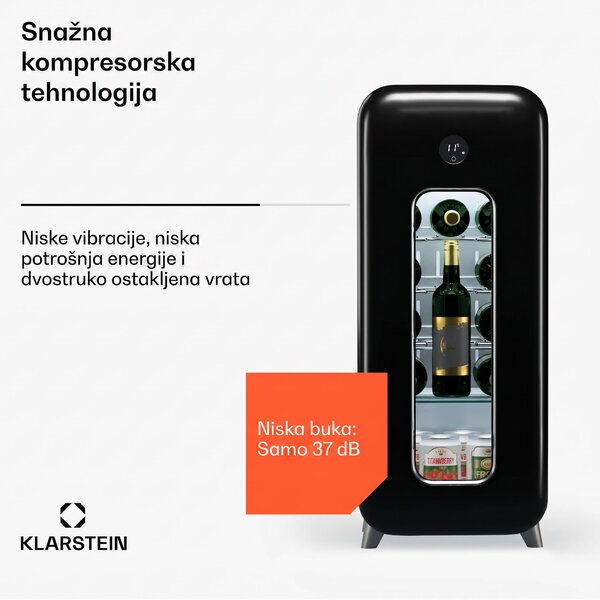 Klarstein Shirley 15 Uno. hladnjak za vino, 15 boca, 5 - 20 °C, upravljanje na dodir, retro