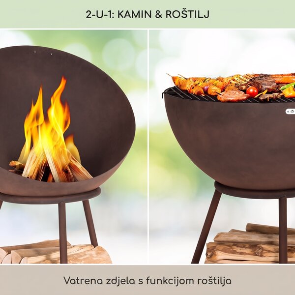 Blumfeldt Azuma plamenik Ø 66 cm 2 mm s rešetkom za ugljen i roštilj, zaštitna navlaka i kuka za paljenje