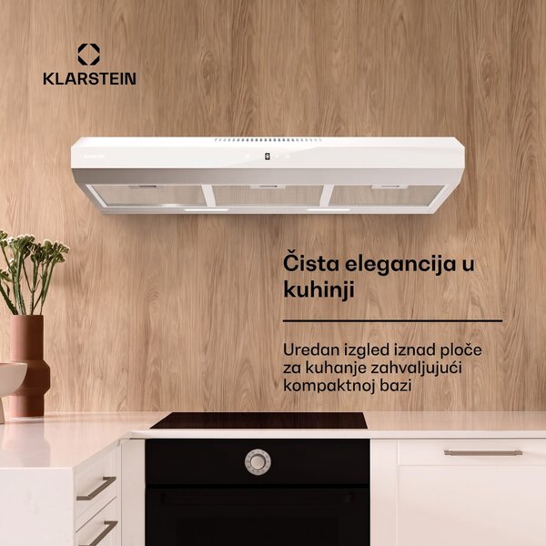 Klarstein Contempo Neo, napa, ispod ormarića, recirkulacija, 192 m³/h, SenseControl, integrirana kontrola na dodir, nehrđajući čelik / akrilno staklo
