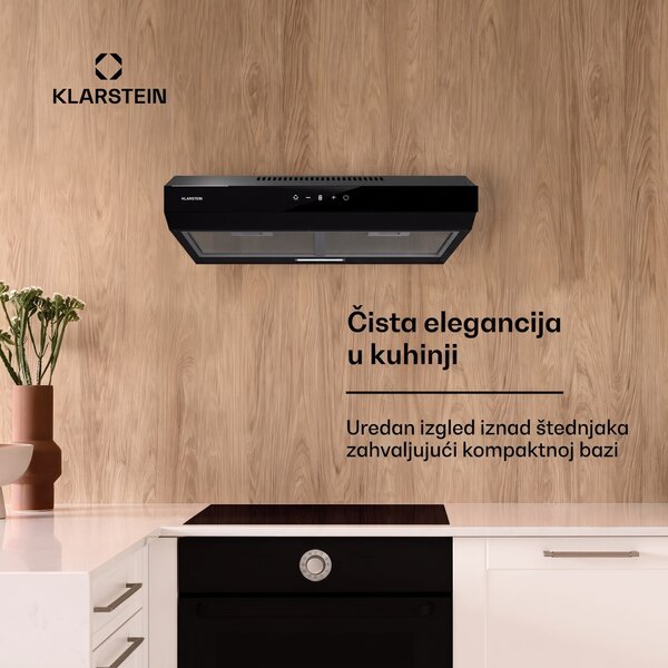 Klarstein Contempo Neo, napa, ispod ormarića, recirkulacija, 199 m³/h, SenseControl, integrirana kontrola na dodir, nehrđajući čelik / akrilno staklo