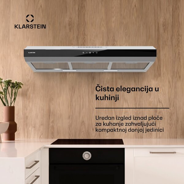 Klarstein Contempo Neo, napa, ispod ormarića, recirkulacija, 192 m³/h, SenseControl, integrirana kontrola na dodir, nehrđajući čelik / akrilno staklo
