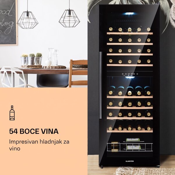 Klarstein Barossa 54 Duo, Hladnjak za vino, 2 zone, 148 litara, 54 boce, zaslon osjetljiv na dodir