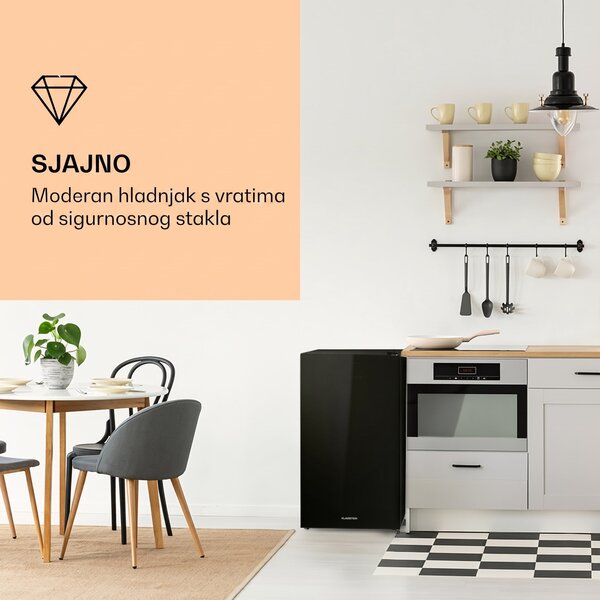 Klarstein Luminance Frost, hladnjak, 91 L, F, pretinac za povrće, 2 staklene police, crni