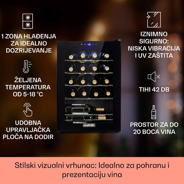 Klarstein Shiraz 20 Uno, hladnjak za vino, 53l, 20fl, touch control panel, 5-18°C