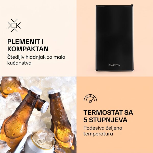 Klarstein Alleinversorger, crni, hladnjak, 91 L, klasa F, 2 odjeljka u zamrzivaču