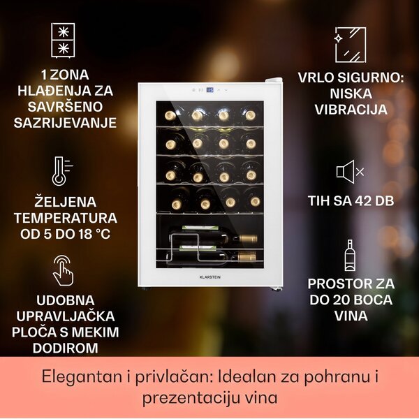 Klarstein Shiraz 20 Uno, hladnjak za vino, 53l, 20fl, touch control panel, 5-18°C