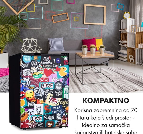 Klarstein Cool Vibe 70+, hladnjak, 72 l, 2 police, Stickerbomb stil