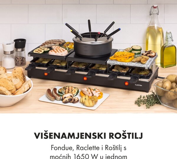 Klarstein Fonduelette XL, 3 u 1 raclette roštilj i fondue, prirodni kamen, 1650 W, 12 osoba