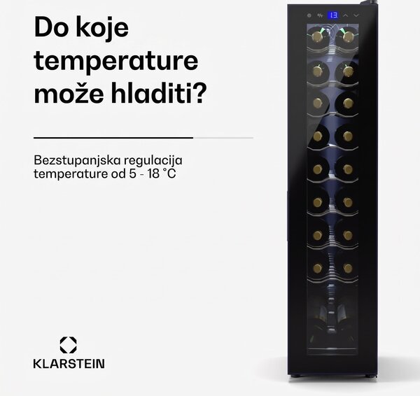 Klarstein Shiraz 18 Slim Uno, hladnjak za vino, 18 boca, 5 - 18 °C, kontrola na dodir