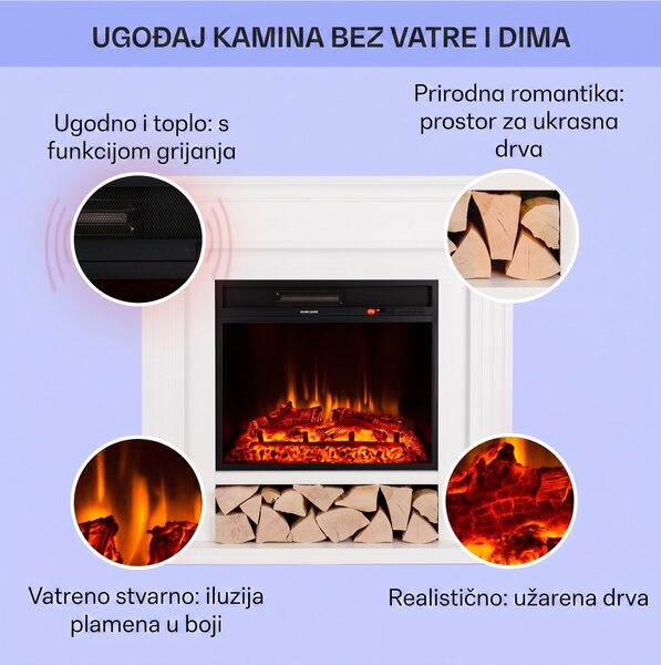 Klarstein Las Pilas električni kamin grijač 900/1800W tjedni timer daljinski upravljač