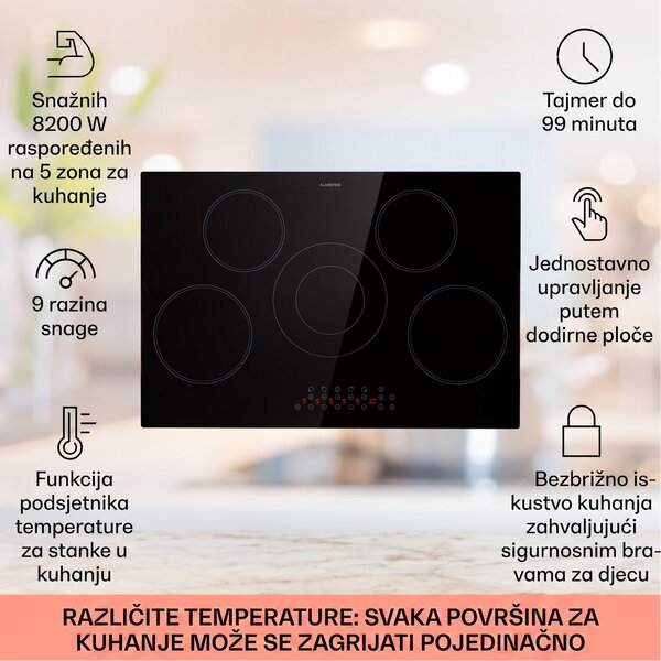 Klarstein Virtuosa 5, ugradbena ploča, 5 zona, 8200W, staklokeramika