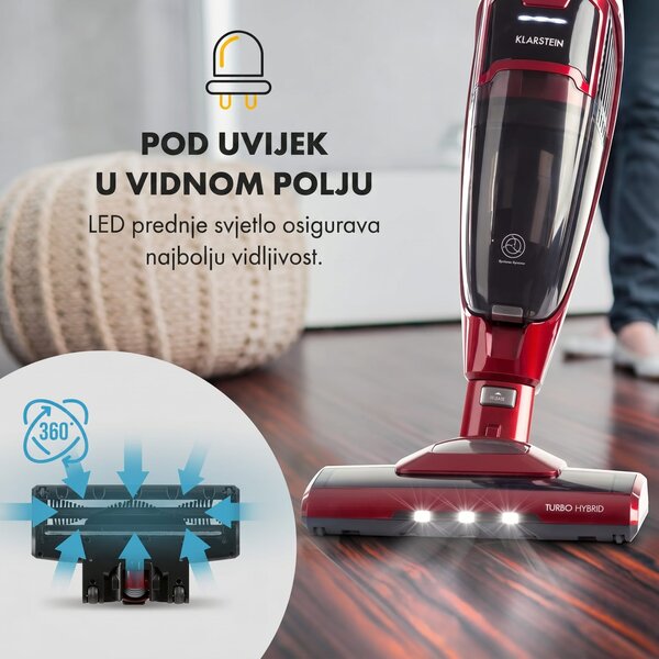 Klarstein TurboHybrid, usisivač, podni i ručni usisavač, metalik/crvena