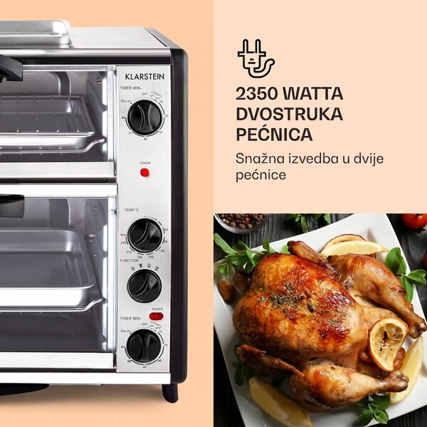 OneConcept All-You-Can-Eat dvostruka pećnica s pločom za roštilj, 42 litre, 2350 Watt