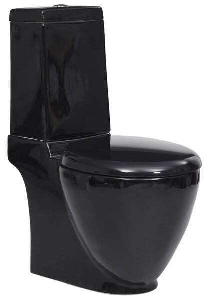 VidaXL Keramička okrugla toaletna školjka s protokom vode crna