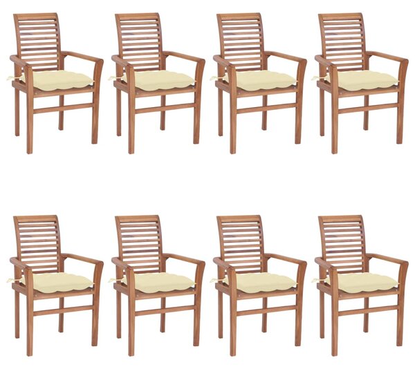 VidaXL Blagovaonske stolice s krem bijelim jastucima 8 kom od tikovine