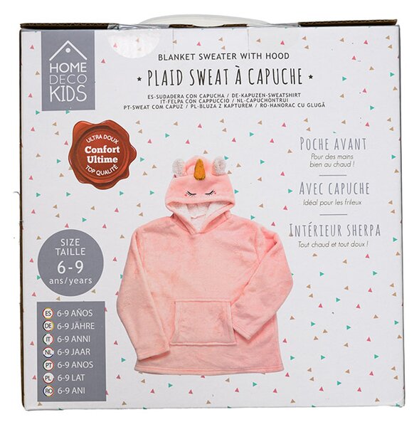 Dječja deka-dukserica s rukavima i kapuljačom HOODIE UNICORN pink