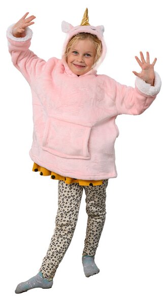 Dječja deka-dukserica s rukavima i kapuljačom HOODIE UNICORN pink