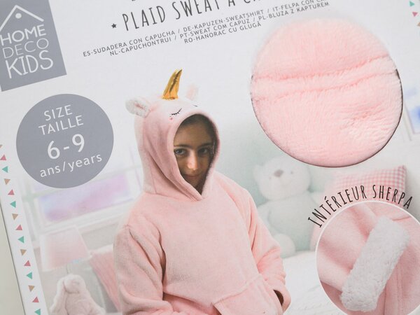 Dječja deka-dukserica s rukavima i kapuljačom HOODIE UNICORN pink