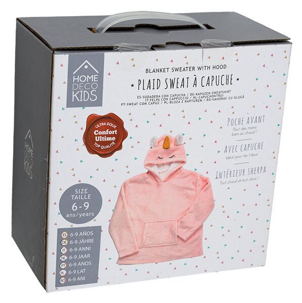 Dječja deka-dukserica s rukavima i kapuljačom HOODIE UNICORN pink