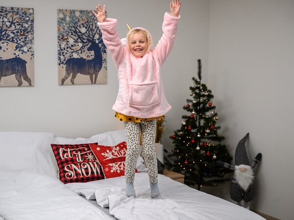 Dječja deka-dukserica s rukavima i kapuljačom HOODIE UNICORN pink
