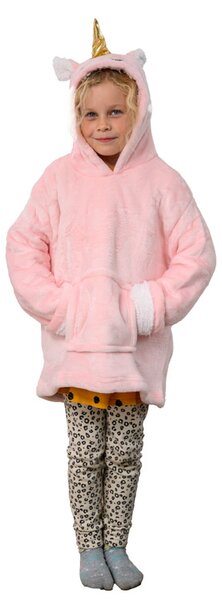 Dječja deka-dukserica s rukavima i kapuljačom HOODIE UNICORN pink