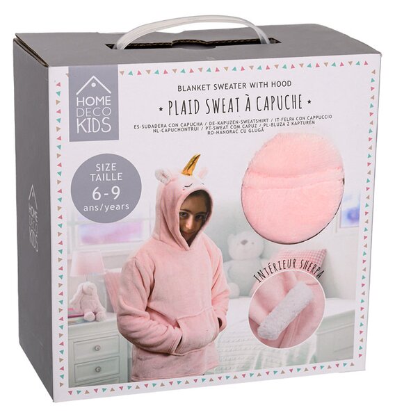 Dječja deka-dukserica s rukavima i kapuljačom HOODIE UNICORN pink