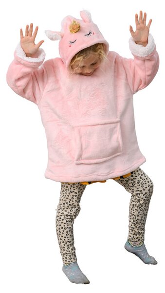 Dječja deka-dukserica s rukavima i kapuljačom HOODIE UNICORN pink