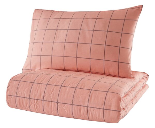 Ružičasti prekrivač s jastučnicom od ranforce pamuka Mijolnir Piga, 180 x 225 cm