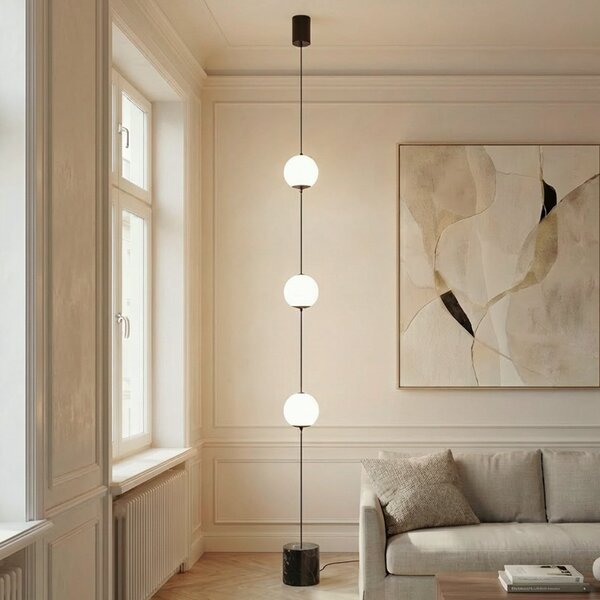 Lucande LED podna lampa Darrow, crna/opal, staklo, prigušljiva, prigušiva, Bijela, Dnevni boravak/blagovaonica, Staklo