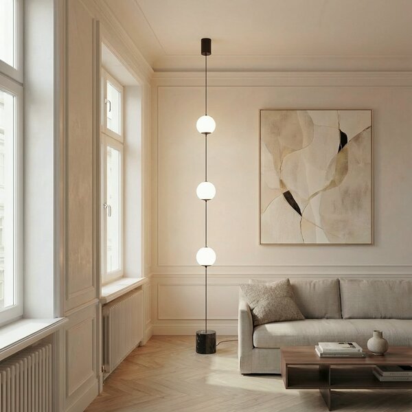 Lucande LED podna lampa Darrow, crna/opal, staklo, prigušljiva, prigušiva, Bijela, Dnevni boravak/blagovaonica, Staklo