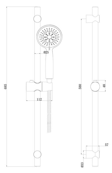 Set za tuš Stil klizni držač s tušem i crijevom 150 cm, mat crni