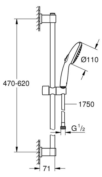 Set za tuš Grohe Vitalio strat 110 60 cm crna