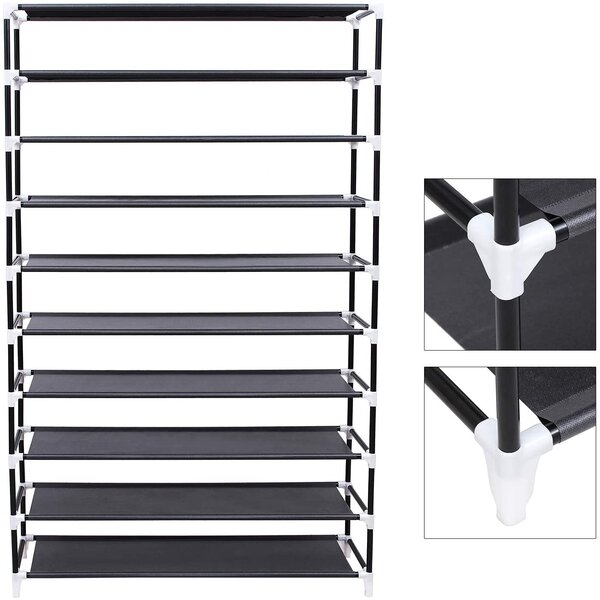 Stalak za cipele od tkanine, na 9 razina 100x28x162 cm, do 45 pari cipela, crni | SONGMICS