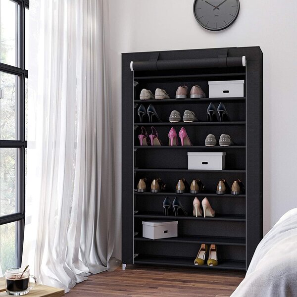 Stalak za cipele od tkanine, na 9 razina 100x28x162 cm, do 45 pari cipela, crni | SONGMICS