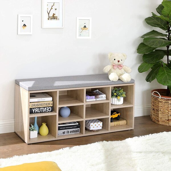 Klupa za cipele s 10 odjeljaka i jastucima 104 x 30 x 48 cm, boja hrasta | VASAGLE