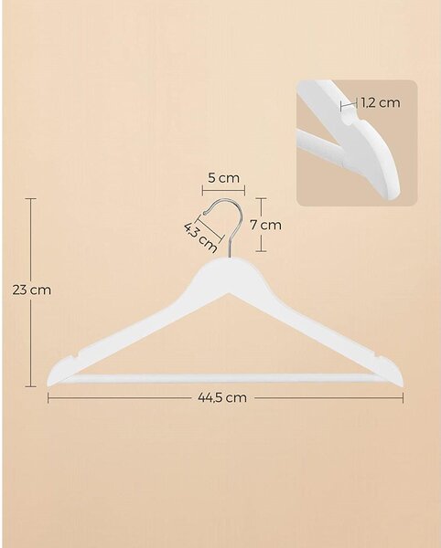 Set od 10 drvenih, protukliznih vješalica, standardnog oblika, bijele | SONGMICS