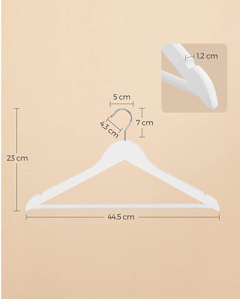 Set od 10 drvenih, protukliznih vješalica, standardnog oblika, bijele | SONGMICS