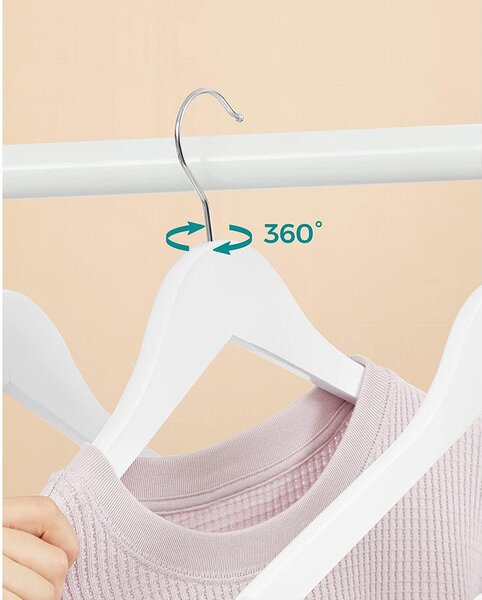 Set od 10 drvenih, protukliznih vješalica, standardnog oblika, bijele | SONGMICS