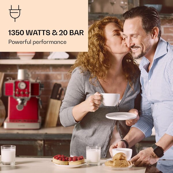 Klarstein Gusto Classico, aparat za espresso, 1350 W, tlak 20 bara, spremnik za vodu: 1,5 litre