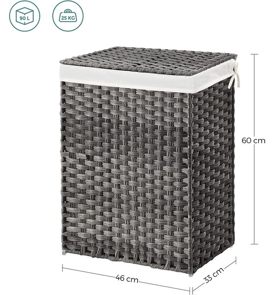 Košara za rublje, ručno tkana košara za rublje, siva | SONGMICS