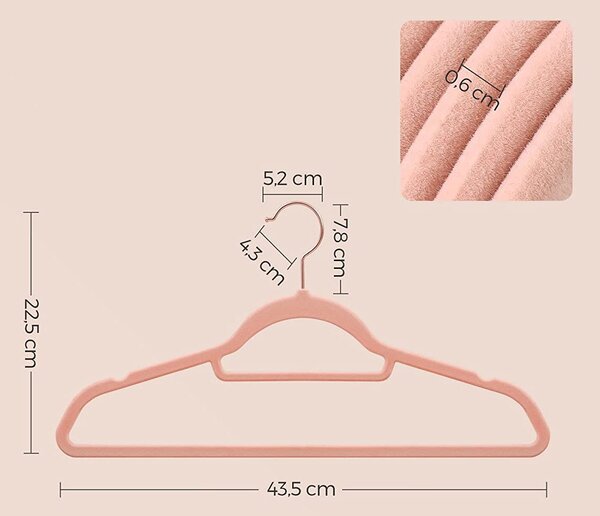 Set od 50 protukliznih, baršunastih vješalica, ružičaste boje | SONGMICS