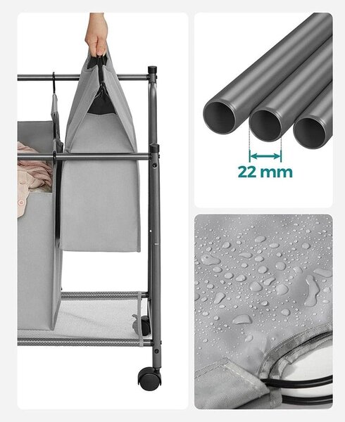 Košara za rublje s kotačima, 4 vreće koje se mogu izvaditi, 4 x 35L, siva | SONGMICS
