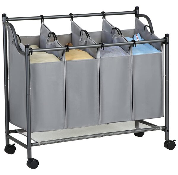 Košara za rublje s kotačima, 4 vreće koje se mogu izvaditi, 4 x 35L, siva | SONGMICS