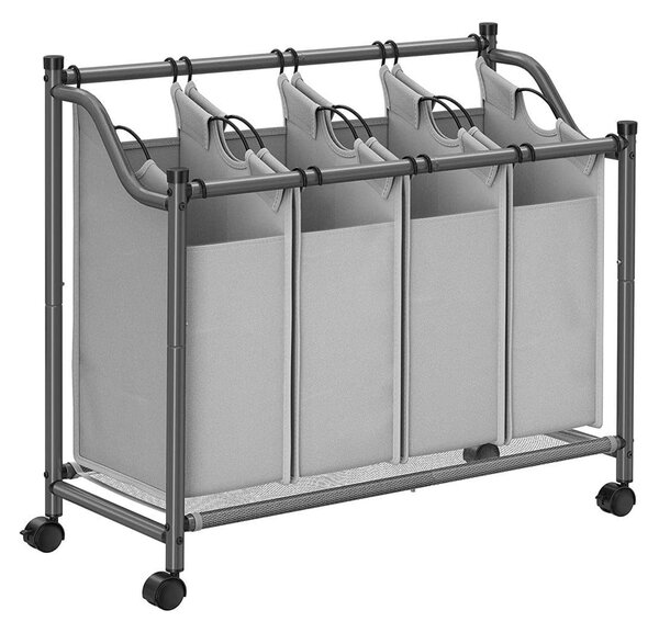 Košara za rublje s kotačima, 4 vreće koje se mogu izvaditi, 4 x 35L, siva | SONGMICS