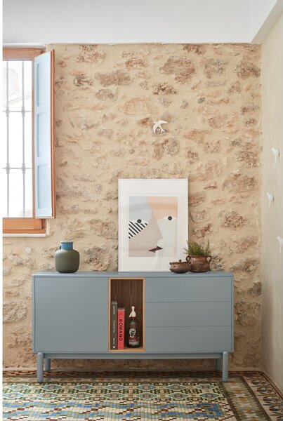 Plava/siva niska komoda 140x76 cm Corvo – Teulat