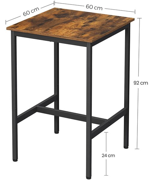 Pravokutni visoki barski stol 60 x 60 x 92 cm, rustikalno smeđa i crna | VASAGLE