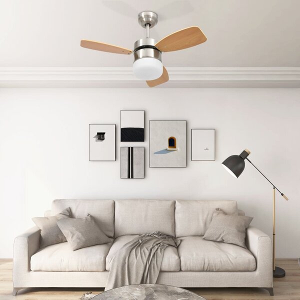 VidaXL Stropni ventilator sa svjetlom i daljinskim 76 cm svjetlosmeđi